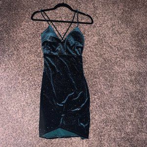 Short Green Velvet Glitter Spaghetti Strap Dress